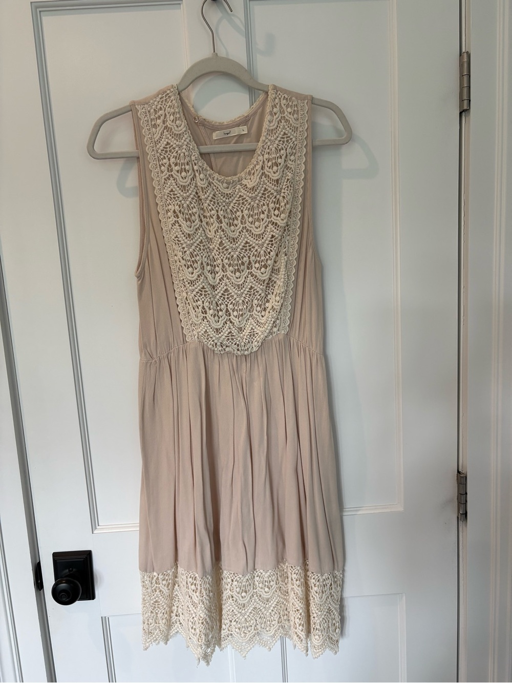 hazel Lace-Bib Sleeveless Mini Dress in Cream